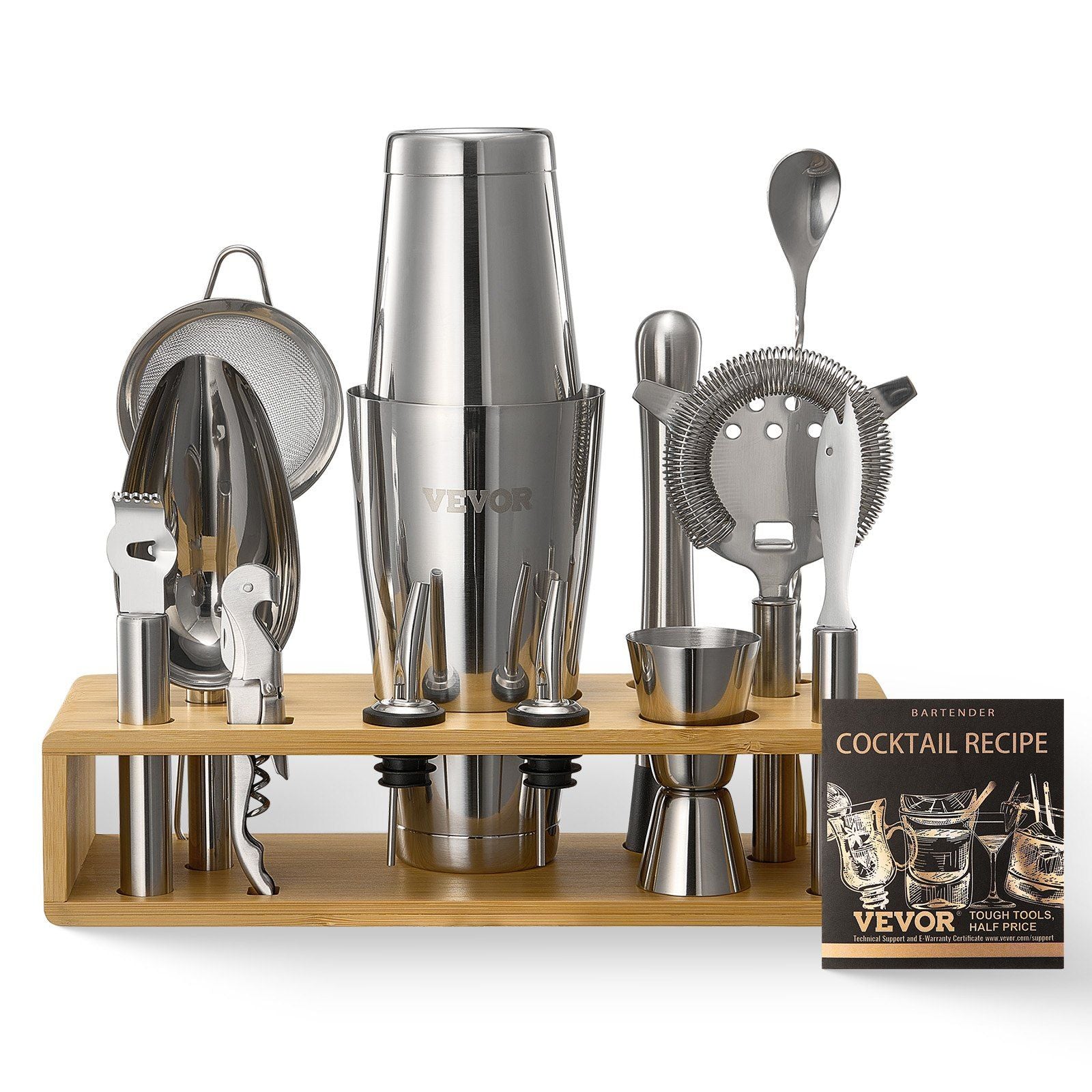 Cocktail Shaker Set 13 Pcs Bartender Kit Stainless Steel Bar Tool Set Silver - JM Variety Store